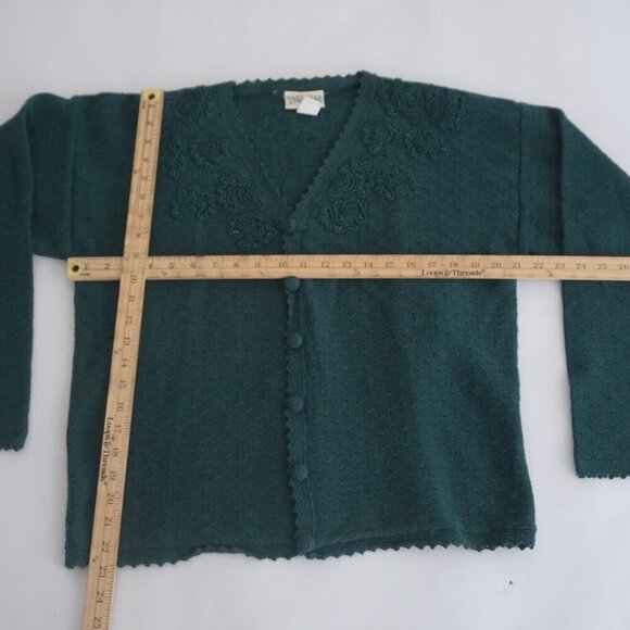 vintage Northern Traditions Hunter Green Knit Floral Beaded button-up Cardigan S - Picture 4 of 12